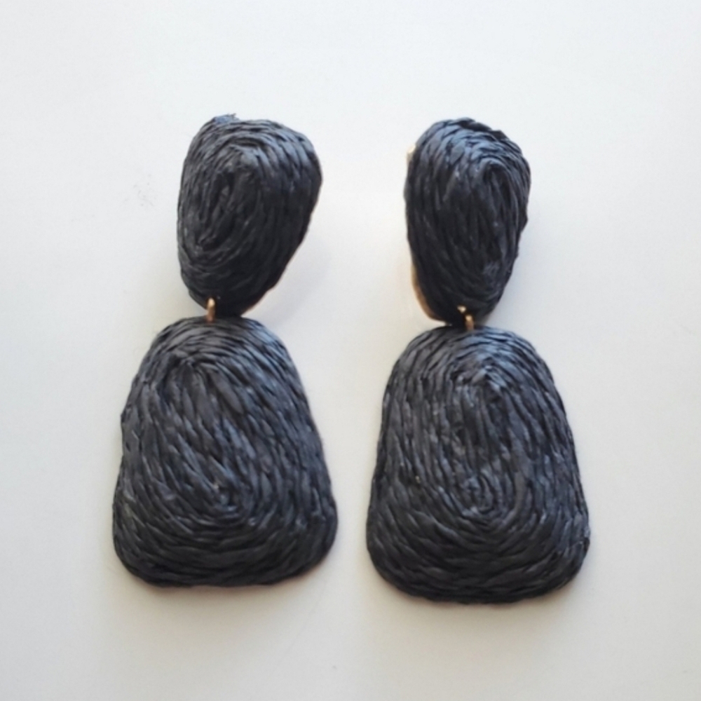 Black Raffia Earrings - Picture 2 of 4